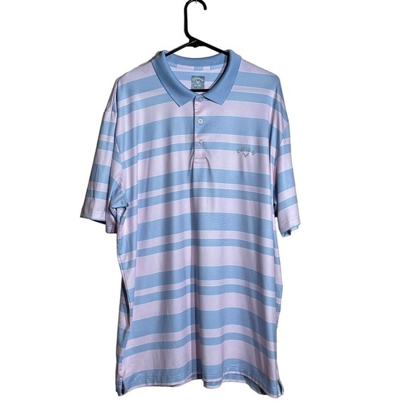 Men's Callaway Golf Polo. Opti-Dri performance shirt. Blue/pink stripped. XL - Picture 1 of 3